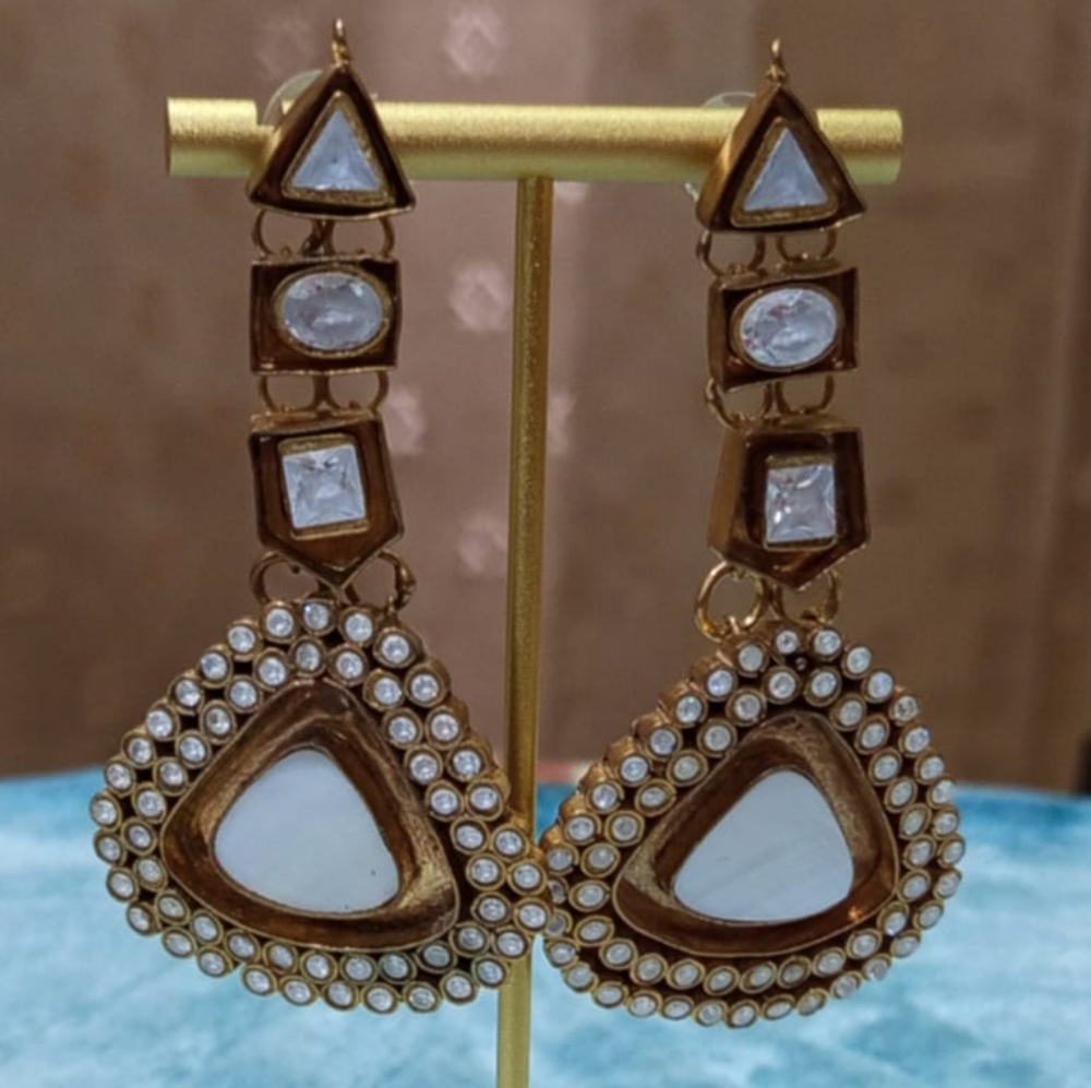 Handmade,Gold Plated/Finishing Zircon Earrings With intricate geometric design